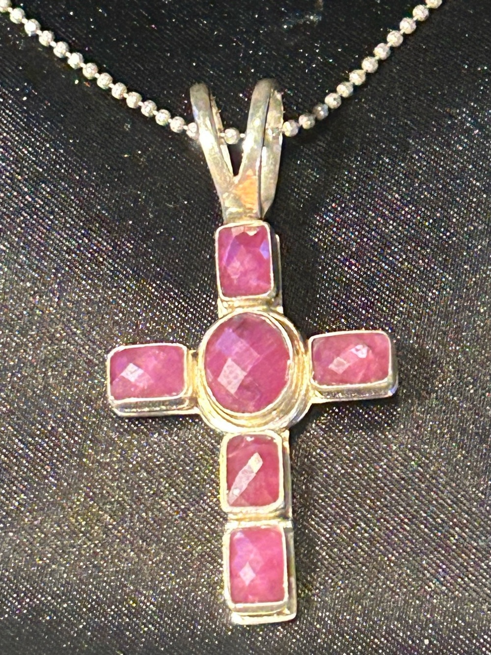Sterling Silver Cross Pendant with Faceted Real Ruby  Gemstones, 925  Silver